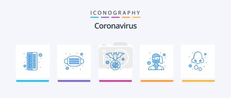 Téléchargez les illustrations : Coronavirus Blue 5 Icon Pack Including wear. protection. bat. mask. virus. Creative Icons Design - en licence libre de droit