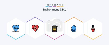 Téléchargez les illustrations : Pack icône Environnement et Eco 25 FilledLine incluant eco. l'écologie. Genre. eco. environnement - en licence libre de droit