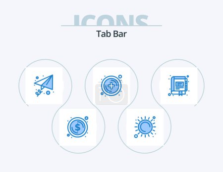 Illustration for Tab Bar Blue Icon Pack 5 Icon Design. marketing. digital. email. book. new - Royalty Free Image