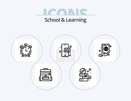 Téléchargez les illustrations : Icône de ligne d'école et d'apprentissage Pack 5 Icône Design. . l'éducation. l'éducation. ampoule. carnet - en licence libre de droit