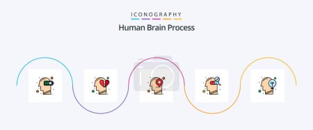 Ilustración de Human Brain Process Line Filled Flat 5 Icon Pack Including communication. healthy. break heart. healthcare. mind - Imagen libre de derechos