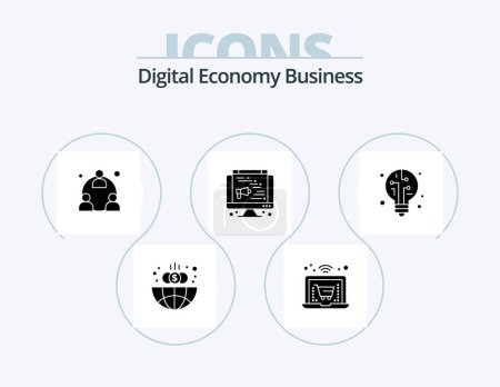 Illustration for Digital Economy Business Glyph Icon Pack 5 Icon Design. . light. marketing. digital. speaker - Royalty Free Image
