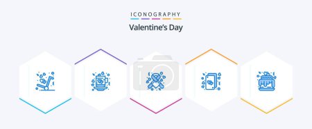 Illustration for Valentines Day 25 Blue icon pack including love. hearts. love. heart. ribbon - Royalty Free Image