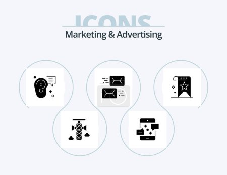 Téléchargez les illustrations : Marketing And Advertising Glyph Icon Pack 5 Icon Design. letter. communication. message. address. marketing - en licence libre de droit