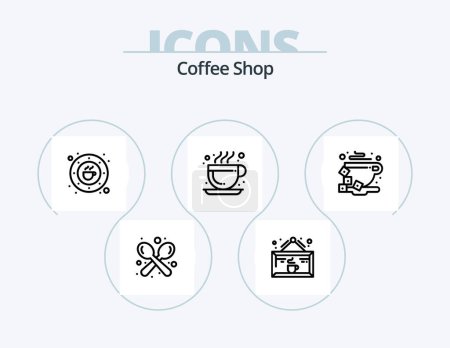 Ilustración de Coffee Shop Line Icon Pack 5 Icon Design. Bebe. Frijol. Orden. grano de café. cafeína - Imagen libre de derechos