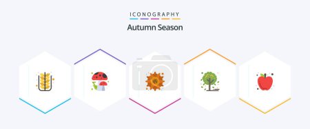 Téléchargez les illustrations : Automne 25 Pack icône plat comprenant des fruits. pomme. automne. arbre. automne - en licence libre de droit