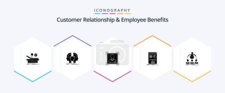 Téléchargez les illustrations : Customer Relationship And Employee Benefits 25 Glyph icon pack including labortary. graph. sheild. layout. profile image - en licence libre de droit