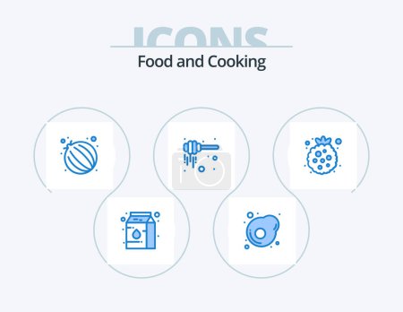 Illustration for Food Blue Icon Pack 5 Icon Design. . healthy. vegetable. food. nectar - Royalty Free Image