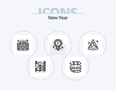 Téléchargez les illustrations : Nouvelle année ligne Icône Pack 5 Icône Design. l'épicerie. fête. souhait. boire. vin - en licence libre de droit