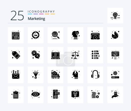 Illustration for Marketing 25 Solid Glyph icon pack including watch. events. chart. calendar. idea - Royalty Free Image