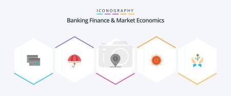 Ilustración de Finanzas bancarias y economía de mercado 25 Pack de iconos planos con mapa incluido. dólar. finanzas. apoyo. seguridad - Imagen libre de derechos