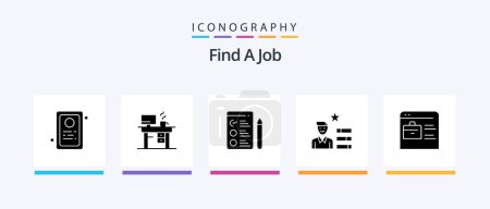 Illustration for Find A Job Glyph 5 Icon Pack Including online portfolio. find job. job. bag. magnifier. Creative Icons Design - Royalty Free Image