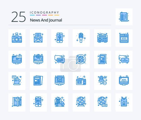 Ilustración de News 25 Blue Color icon pack including reporter. microphone. report. mic. recording - Imagen libre de derechos