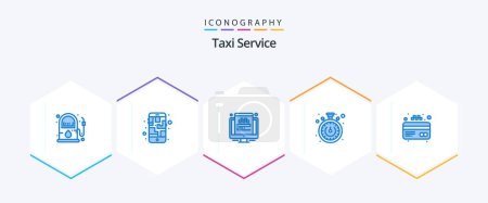 Téléchargez les illustrations : Taxi Service 25 Blue icon pack including credit. atm. taxi. timer. stopwatch - en licence libre de droit