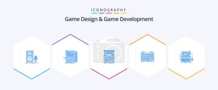 Ilustración de Diseño de juegos y desarrollo de juegos 25 Paquete de iconos azul incluyendo evento. calendario. programación. tesoro. oro - Imagen libre de derechos