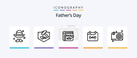 Téléchargez les illustrations : Pack Icône Fathers Day Line 5 Y compris invitation. Mon père. bord. visage. accessoires. Icônes créatives Design - en licence libre de droit