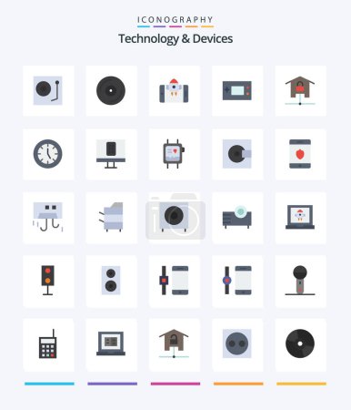 Téléchargez les illustrations : Creative Devices 25 Flat icon pack  Such As locked. home. start. devices. products - en licence libre de droit