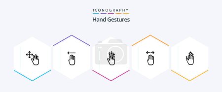 Téléchargez les illustrations : Hand Gestures 25 Line icon pack including gesture. left. finger. finger. four - en licence libre de droit