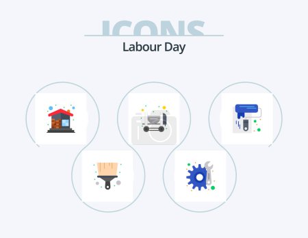 Illustration for Labour Day Flat Icon Pack 5 Icon Design. tool. paint. construction. wall paint. construction - Royalty Free Image