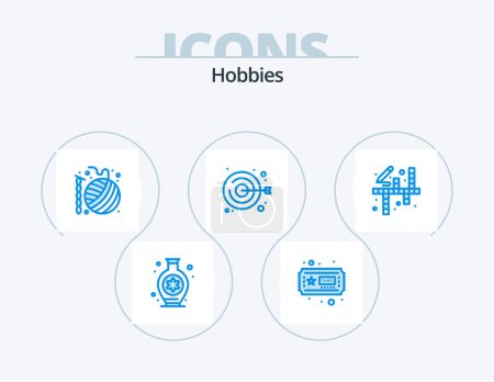 Illustration for Hobbies Blue Icon Pack 5 Icon Design. hobbies. activities. crochet. handicraft. embroidery - Royalty Free Image