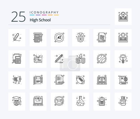 Ilustración de Paquete de iconos High School 25 Line incluyendo búsqueda. papel. grado. documento. estrella - Imagen libre de derechos