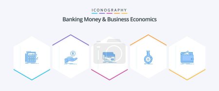 Illustration for Banking Money And Business Economics 25 Blue icon pack including banking. analysis. finance. finance. credit - Royalty Free Image