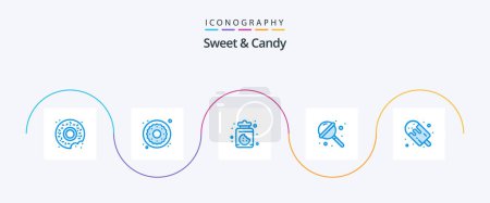 Téléchargez les illustrations : Sweet And Candy Blue 5 Icon Pack Including popsicle. dessert. food. candy. sugar - en licence libre de droit