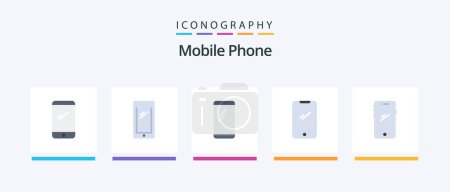 Ilustración de Paquete de iconos de teléfono móvil plano 5 que incluye.. - Imagen libre de derechos