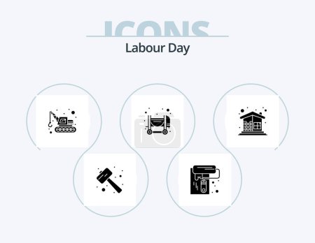 Téléchargez les illustrations : Labour Day Glyph Icon Pack 5 Icon Design. construction. brick wall. tool. mixer. concrete - en licence libre de droit