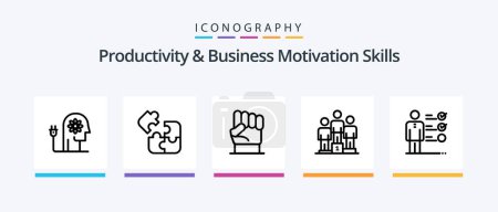 Illustration for Productivity And Business Motivation Skills Line 5 Icon Pack Including flag. achieve. forward. accomplished. achieve. Creative Icons Design - Royalty Free Image