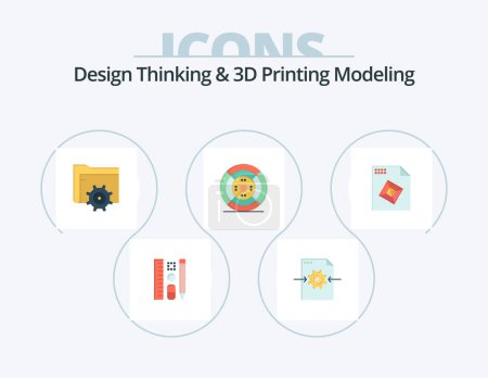 Téléchargez les illustrations : Design Thinking And D Printing Modeling Flat Icon Pack 5 Icon Design. processingd. print. folder. printing. film - en licence libre de droit