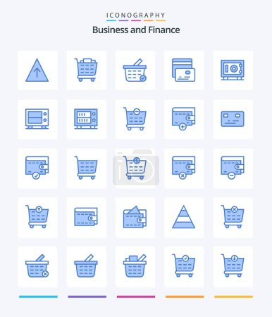Téléchargez les illustrations : Creative Finance 25 Blue icon pack  Such As wallet. money. pay. shopping cart. checkout - en licence libre de droit