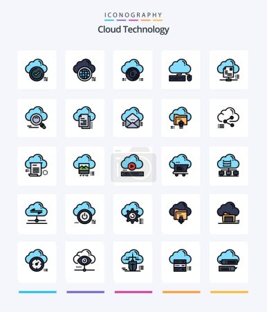 Téléchargez les illustrations : Creative Cloud Technology 25 Line FIlled icon pack  Such As mouse. computing. world. data. protect - en licence libre de droit