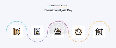 Illustration for International Jazz Day Line Filled Flat 5 Icon Pack Including music. drum. music. virtuoso. music - Royalty Free Image