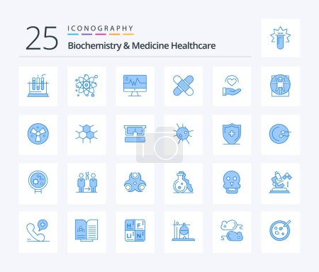 Téléchargez les illustrations : Biochimie et médecine Healthcare 25 Blue Color icône pack avec ruban adhésif. kit. médical. soins de santé. aides - en licence libre de droit