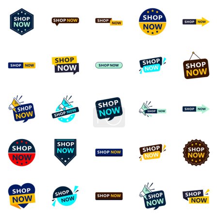 Illustration for Get Your Customers Shopping with Our Pack of 25 Shop Now Sale Banners - Royalty Free Image