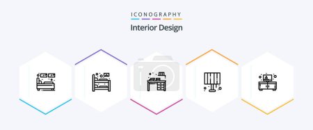 Téléchargez les illustrations : Interior Design 25 Line icon pack including home light. light. sleep. lamp. home - en licence libre de droit