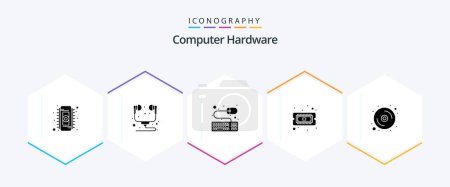 Illustration for Computer Hardware 25 Glyph icon pack including disk. computer. accessories. hardware. computer - Royalty Free Image