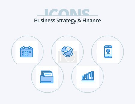 Ilustración de Business Strategy And Finance Blue Icon Pack 5 Icon Design. mobile. business. schedule. diagram. pie chart - Imagen libre de derechos