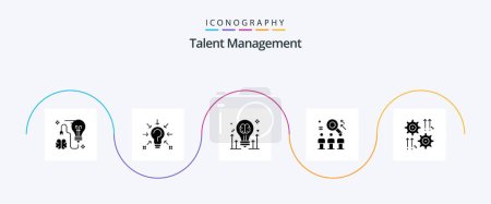 Téléchargez les illustrations : Talent Management Glyph 5 Icon Pack Including team. rescource. solution. arrow. bulb - en licence libre de droit