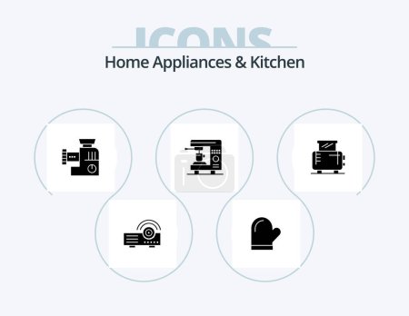 Téléchargez les illustrations : Home Appliances And Kitchen Glyph Icon Pack 5 Icon Design. home. manual. gloves. kitchen. kitchen - en licence libre de droit