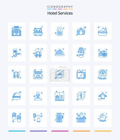 Téléchargez les illustrations : Services hôteliers créatifs 25 Blue icon pack Tels que bain. spa. occupé. savon. cintre - en licence libre de droit