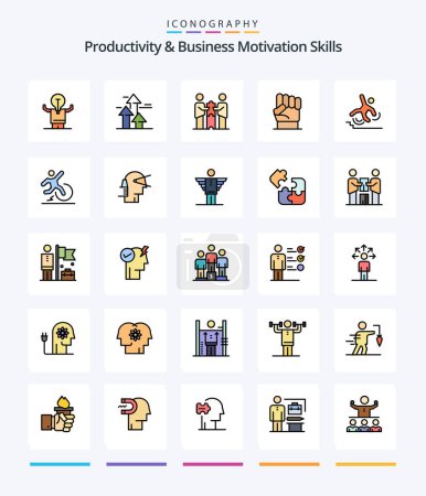 Ilustración de Productividad creativa y habilidades de motivación empresarial Paquete de iconos de 25 líneas como humano. libertad. Adelante. asociación. cooperación - Imagen libre de derechos
