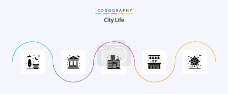 Téléchargez les illustrations : City Life Glyph 5 Icon Pack Including . life. city. city. life - en licence libre de droit