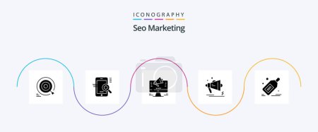 Téléchargez les illustrations : Seo Marketing Glyph 5 Icon Pack Including megaphone. advertising. seo. offer. web - en licence libre de droit