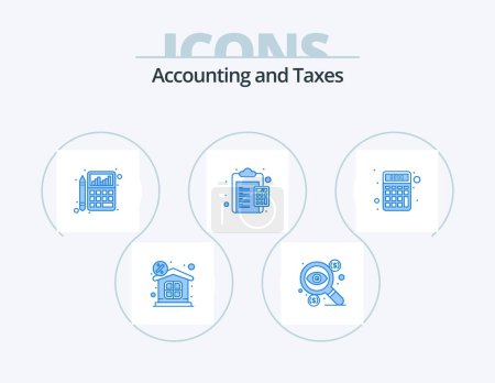 Illustration for Taxes Blue Icon Pack 5 Icon Design. charge. calculate. taxes. chart - Royalty Free Image