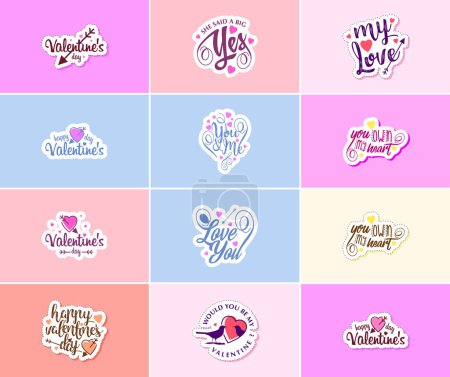 Téléchargez les illustrations : Love is in the Air: Valentine's Day Typography and Graphics Stickers - en licence libre de droit
