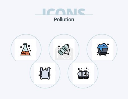 Téléchargez les illustrations : Ligne de pollution rempli Icône Pack 5 Icône Design. . production. . déchets - en licence libre de droit