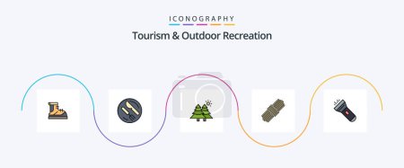 Ilustración de Línea de turismo y recreación al aire libre llenó el paquete plano de 5 iconos que incluye luz. Listos. Cuchillo. Empaque. árboles - Imagen libre de derechos