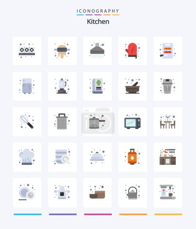 Ilustración de Creative Kitchen 25 Paquete de iconos planos, como el electrónico. Cortar. Capucha. a bordo. guante - Imagen libre de derechos